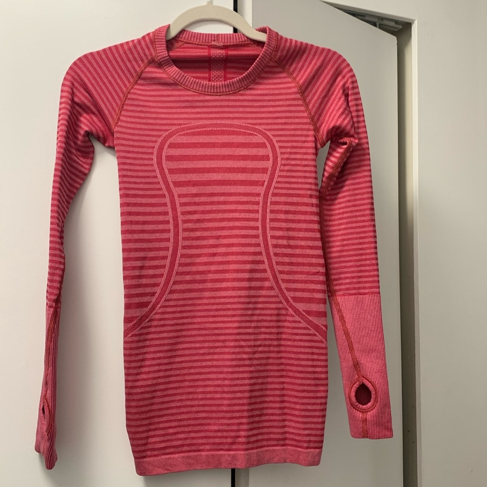 lululemon athletica Pink Striped Long Sleeve Tee